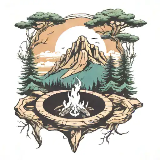 Pine Forest Scene With Mountains Fire Pit And Music
