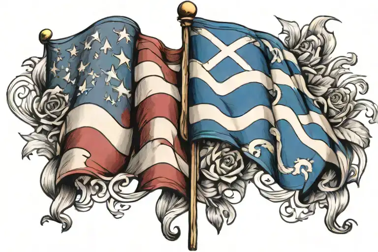 American Flag And Scottish Flag Waving