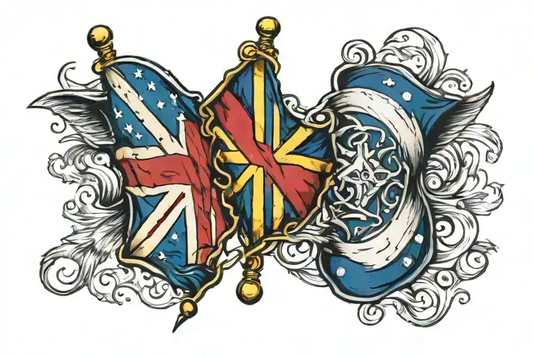 American Flag And Scottish Flag Flying