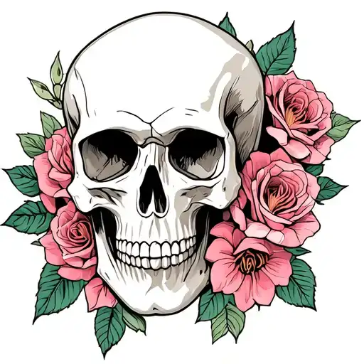 Skull Surrounded By A Rose And Azalea