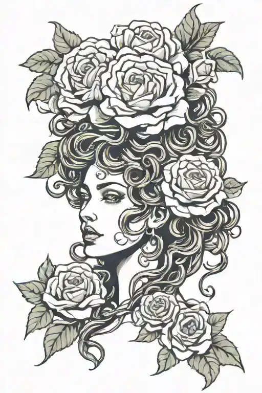 Medusa With Roses Woman Face Portrait