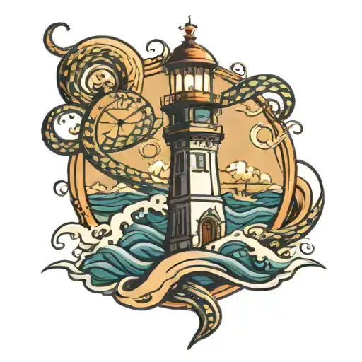 Lighthouse With Clocktower Snake Waves