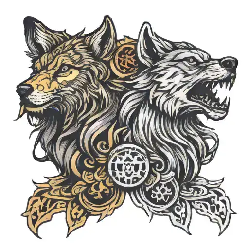 Wolf And Double Headed Eagle Head