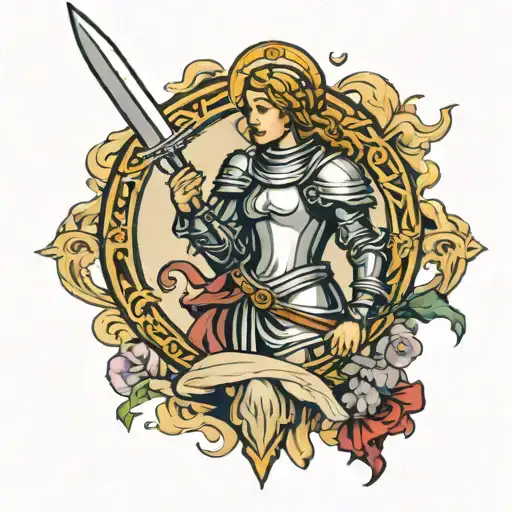 Joan Of Arc With Sword And Halo Background