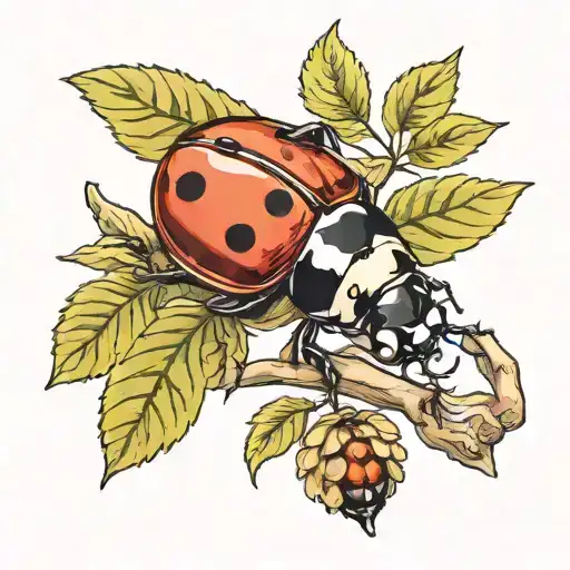 Ladybird Fliyng On A Tree Branch