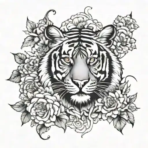 Tiger Surrounded By Flowers And Mandala Designs
