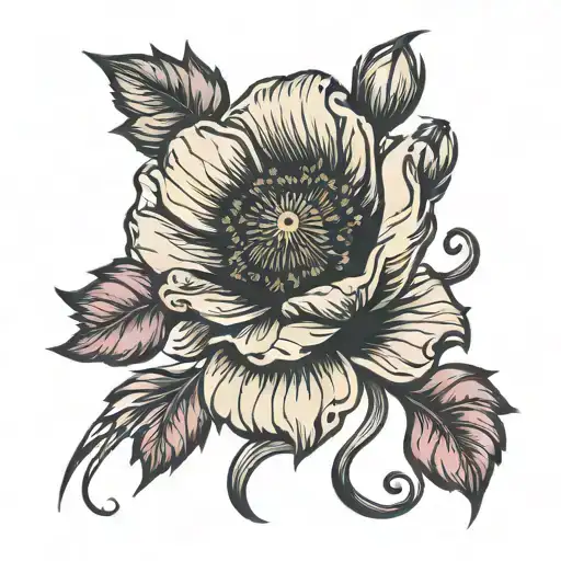 Poppy Flower On A Rose Vine