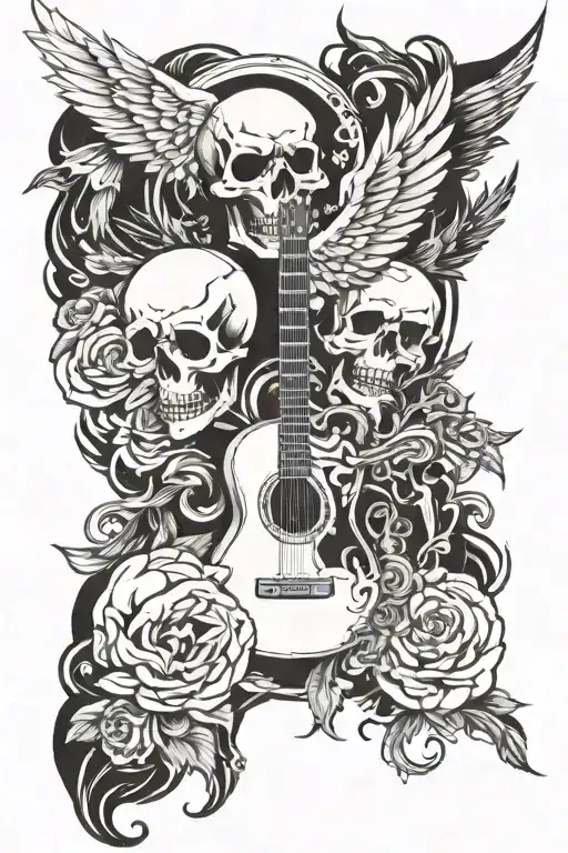Guitar Skulls And Wings