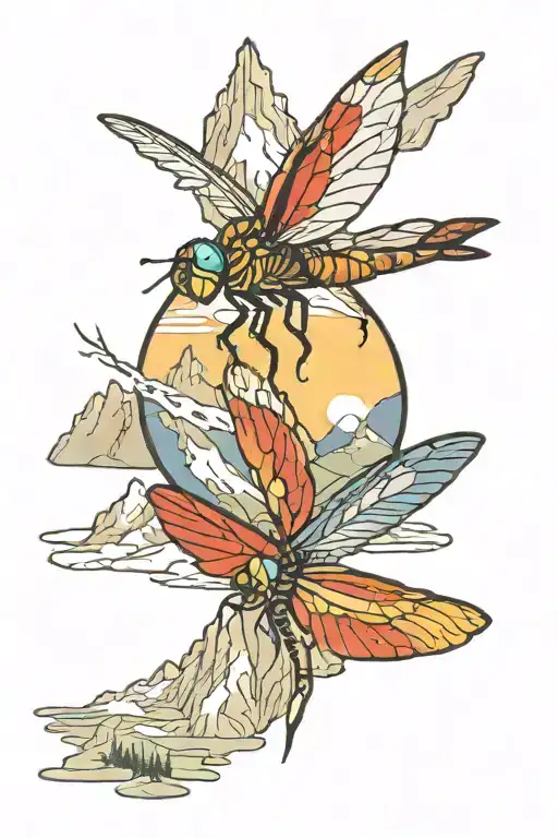 Colorado Mountains And Colorado Flag With Dragonfly