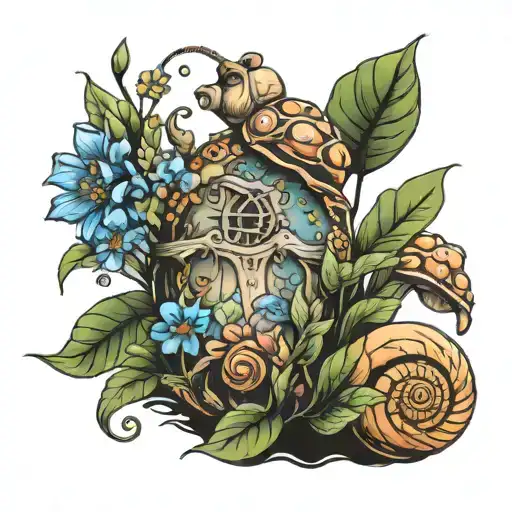 Earthy Fairy Snails Water And Flowers Growing