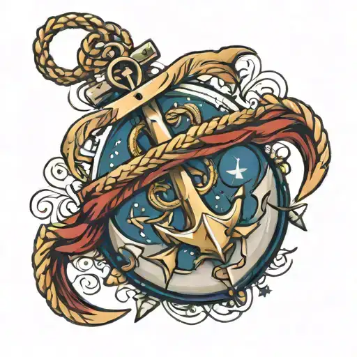 Nautical Anchor With Ropes And Stars