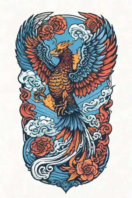 Phoenix Rising To Sky With Wings Spread Head High With Sword