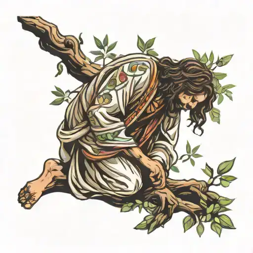 Jesus Kneeling At An Olive Tree Growing