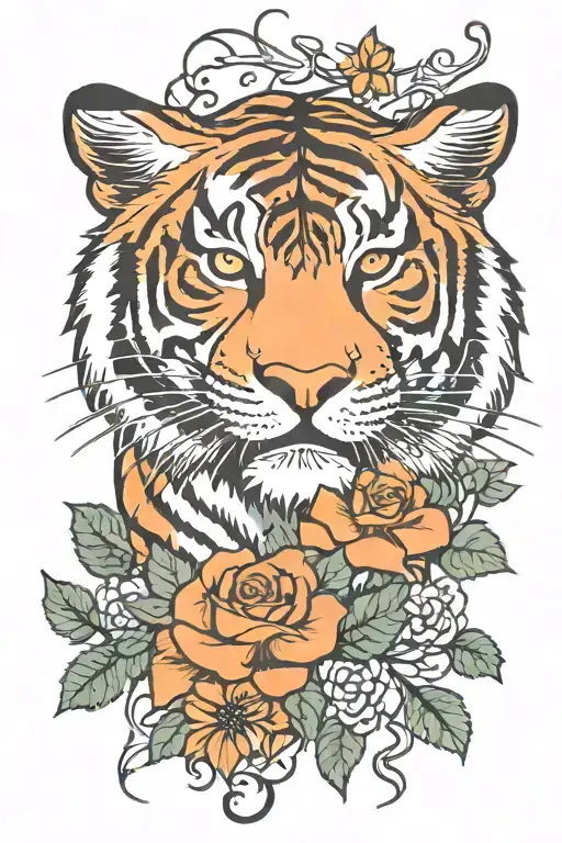 Tiger Face And Rose Vine