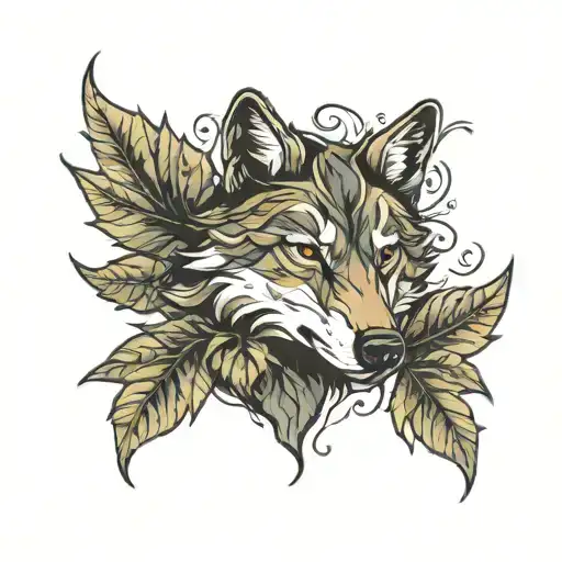 Tree Leaf And Wolf Face