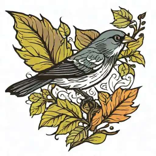 Tree Leaf And Bird Flying