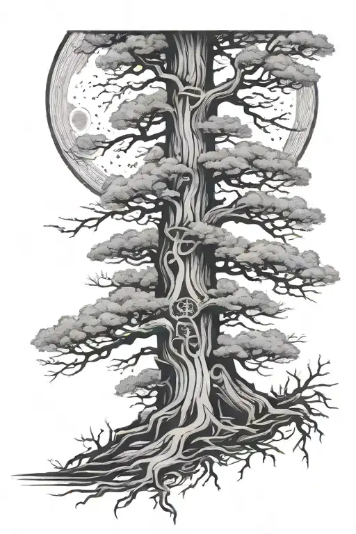 Norse Tree With Moon Rising