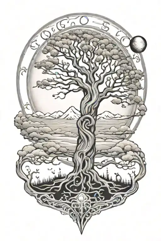 Norse Tree With Moon Rising