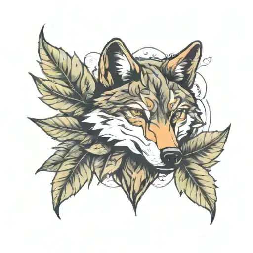 Tree Leaf And Wolf Face