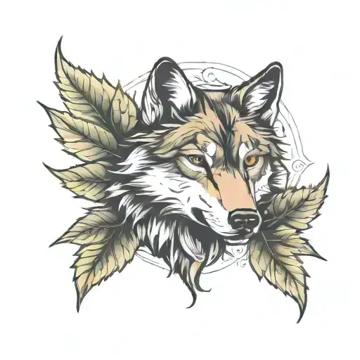 Tree Leaf And Wolf Face