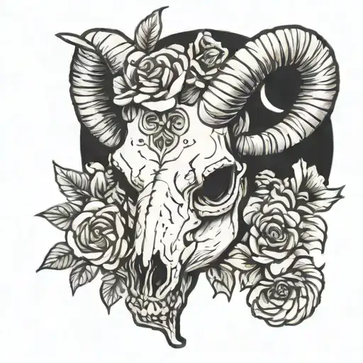 Ram Skull With Flowers Growing
