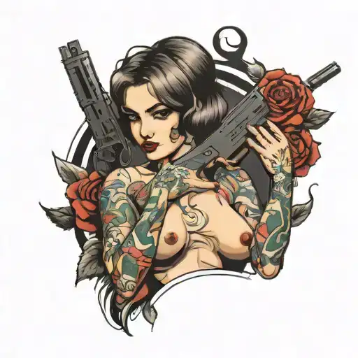 Nude Girl With Gun