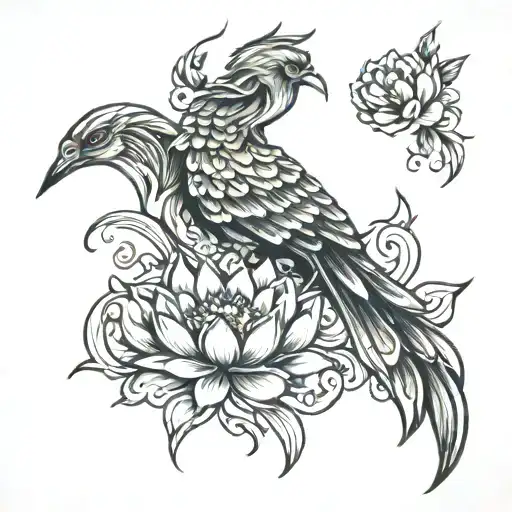 Phoenix And Lotus Flower Growing
