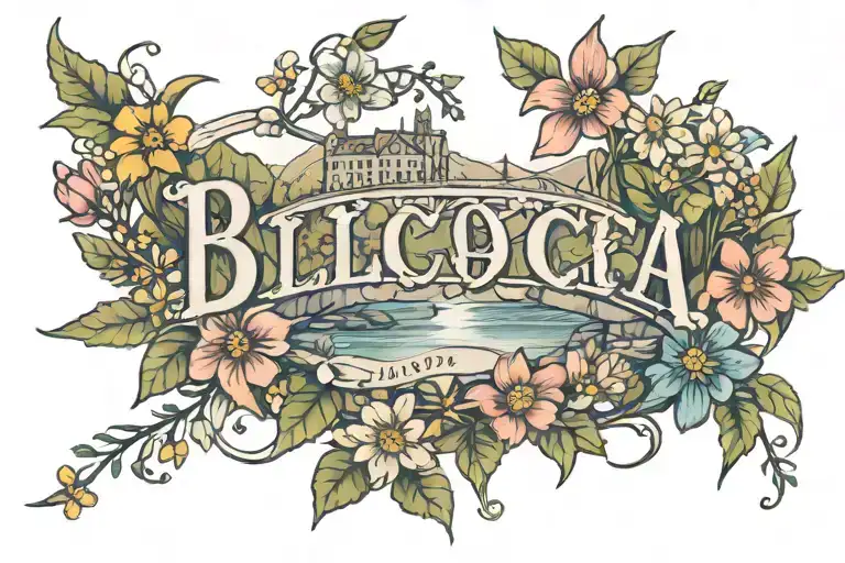 Bianca Written With Wildflowers And Bridge And Stream In Background