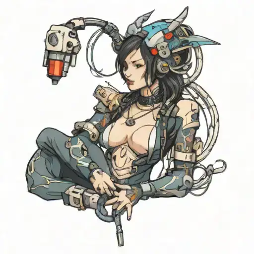 Dragon Robot Girl With Cables