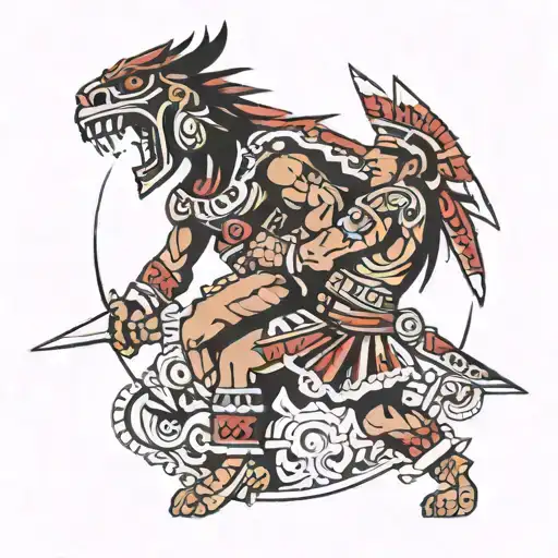 Aztec Geometric Representation Battle Scene