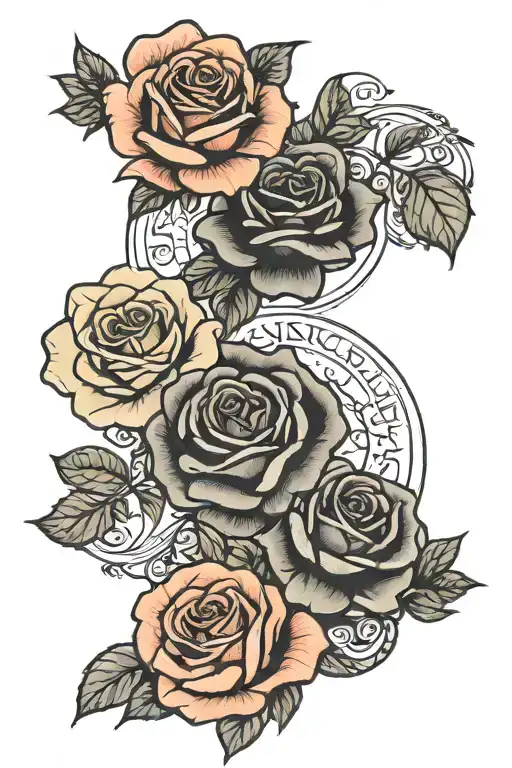 Rose Tattoo With Roman Numerals Representing Important Dates