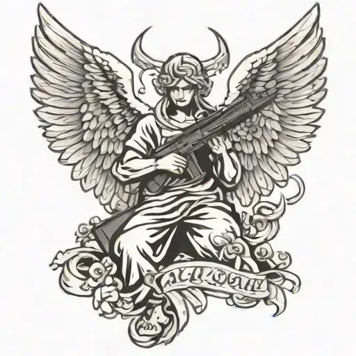 Winged Angel Holding Ak 47 Gun