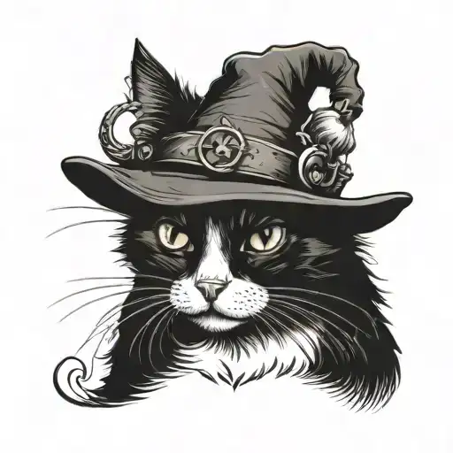 Black And White Cat With A Merlin The Wizard Hat