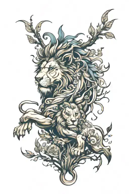 Lion Forest And Lac Tattoo