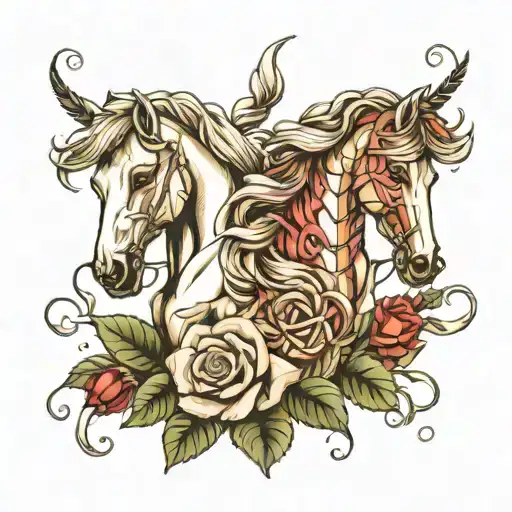 Horse Roses Intertwined