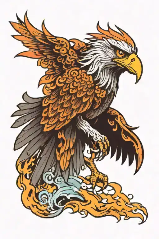 Eagle With A Background Of Fire And Water