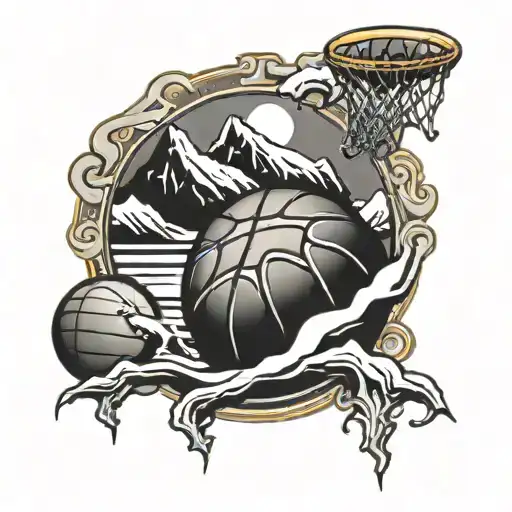 Basketball With Snowy Mountain