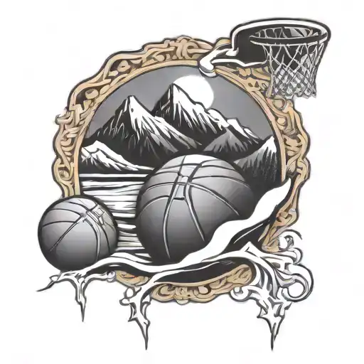 Basketball With Snowy Mountain