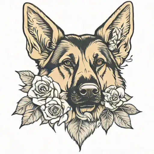 German Shepherd With Flowers