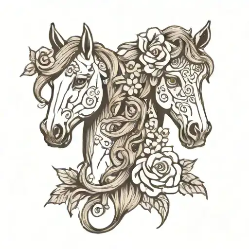 Horse Face Flowers Intertwined