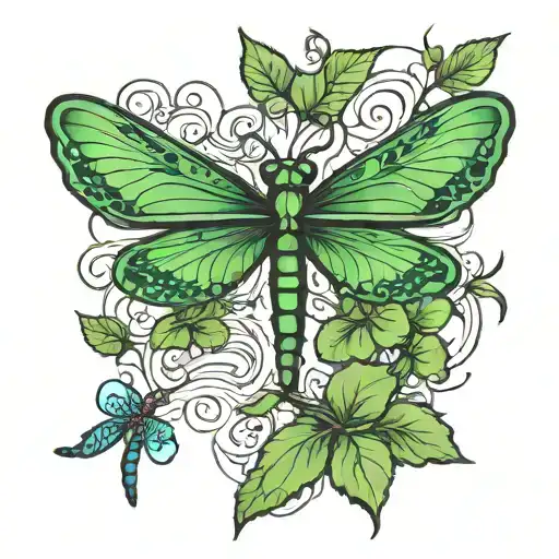 Four Leaf Clover With Dragonfly Landing