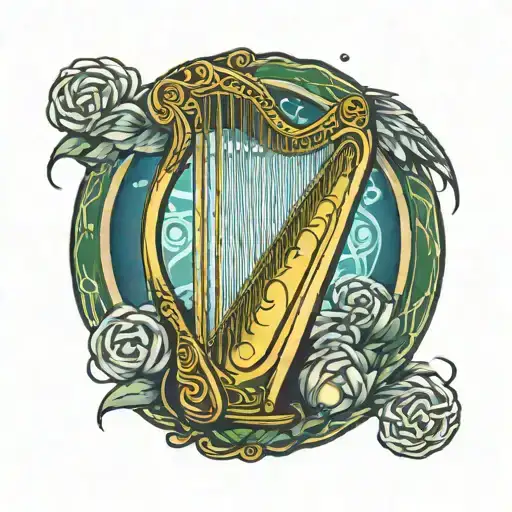 Celtic Harp Surrounded By Glowing Lights