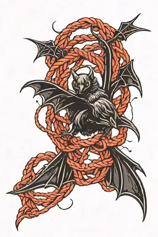 Black Bat With Black And Red Bdsm Rope Intertwined Symbolizing