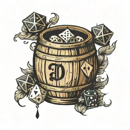 A Wooden Beer Barrel With A D20 Dice