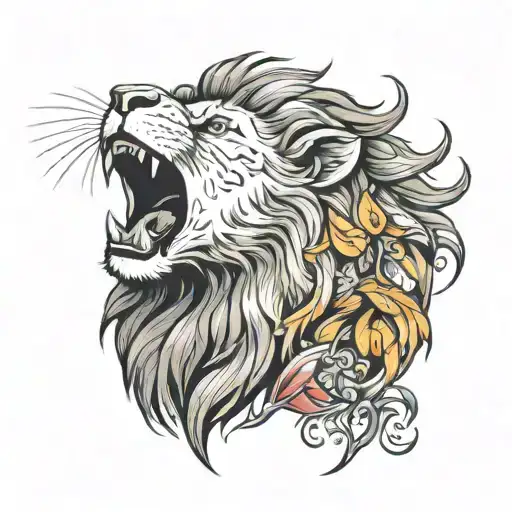 Lion Roaring With A Robin