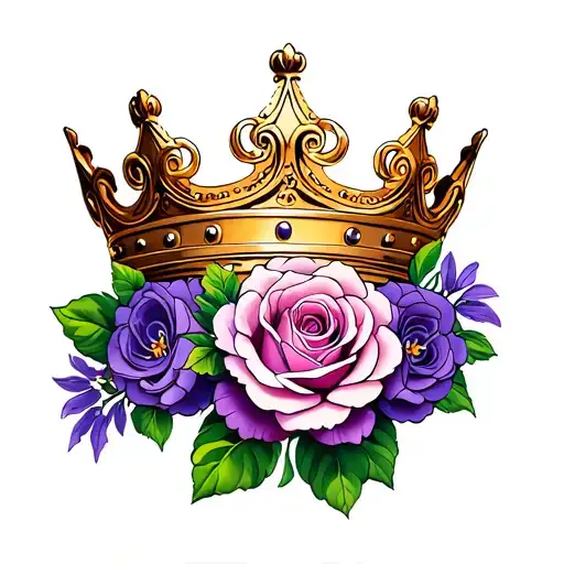 Crown With Rose Flower And Violet Flower