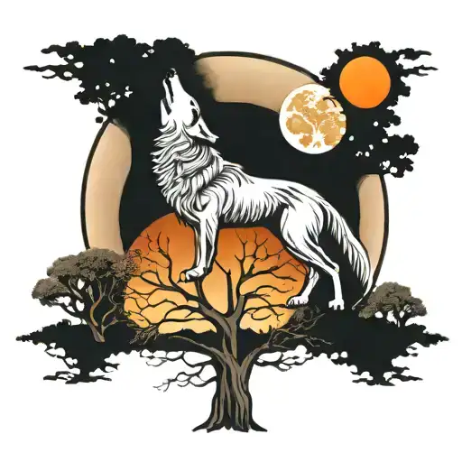 Tree Of Life Wolf Howling At The Moon