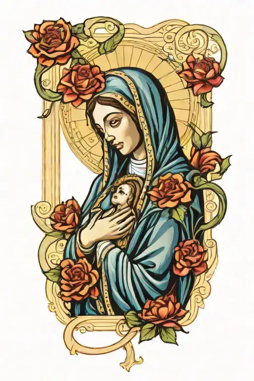 Icon Of The Virgin Mary In A Rectangle With A Snake Entwined