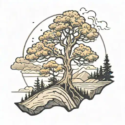 Small Mountain With A Big Tree Growing