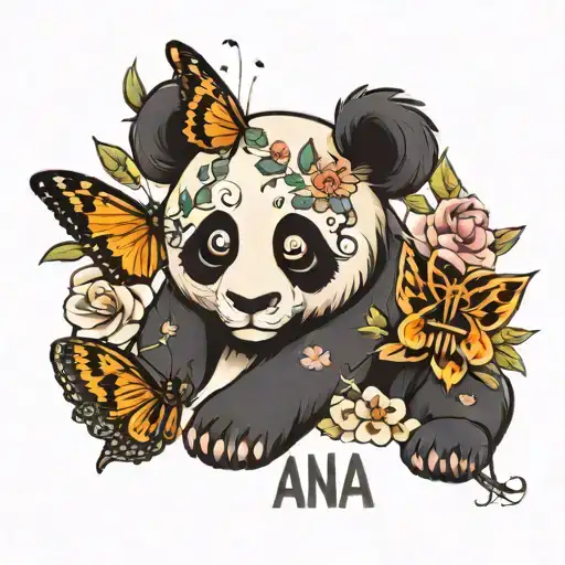 Ana Name With Panda And Butterfly